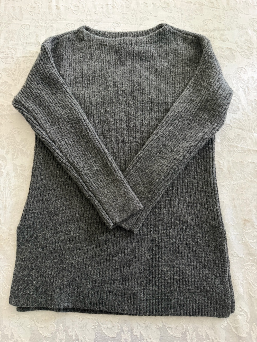 LOFT womens Gray Ribbed Crewneck Sweater